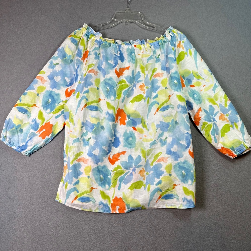 Hester & Orchard Linen‎ Blend Floral Peasant Blouse Boho Watercolor Resortwear L - Picture 8 of 10